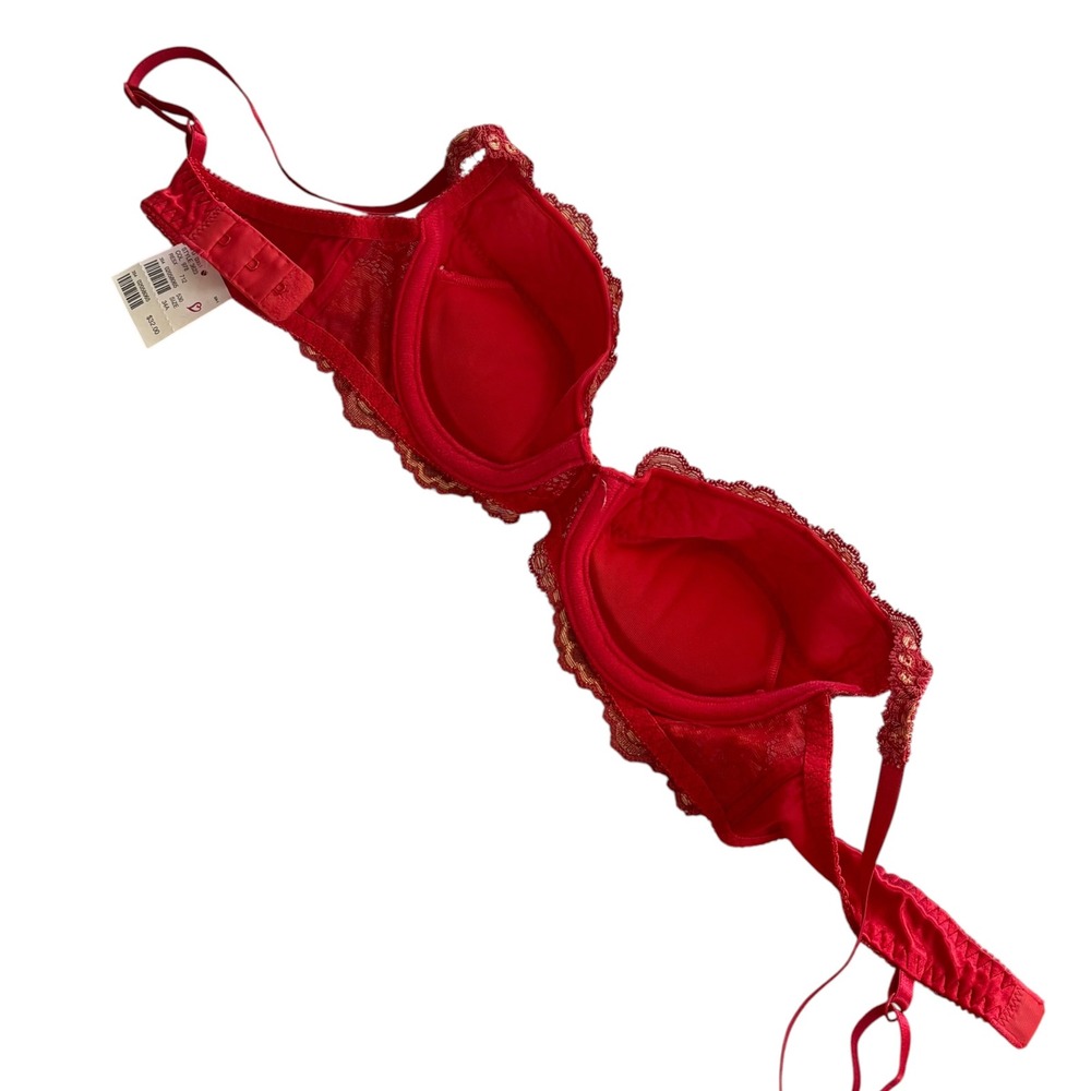 Victoria's Secret Vintage 90's Red Gold Floral Lace Underwire Bra 34A Deadstock - Picture 3 of 8